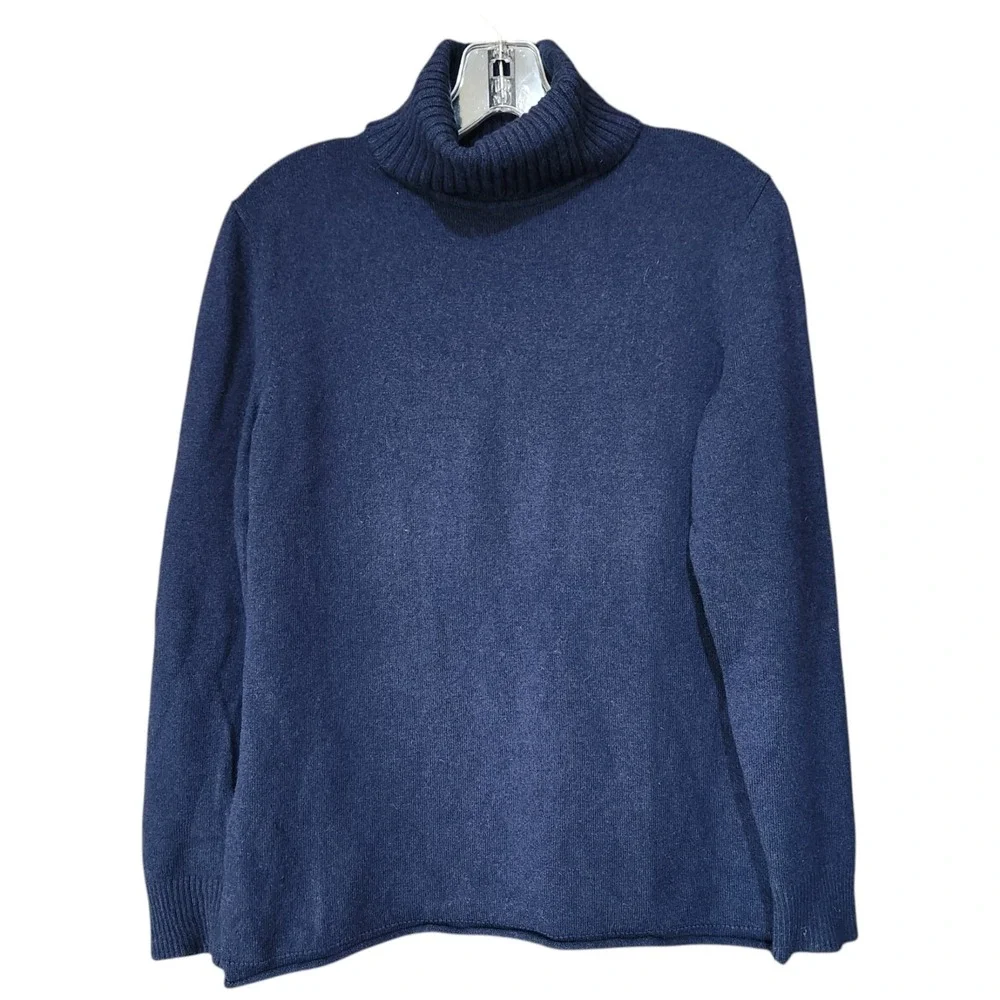 Lafayette 148 Sweater 100% Cashmere Women's Large Turtleneck Navy Blue